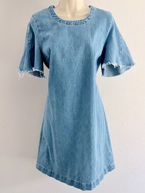 7 For All Mankind The Shift Dress Medium Indigo Raw Edge Mini L Spring